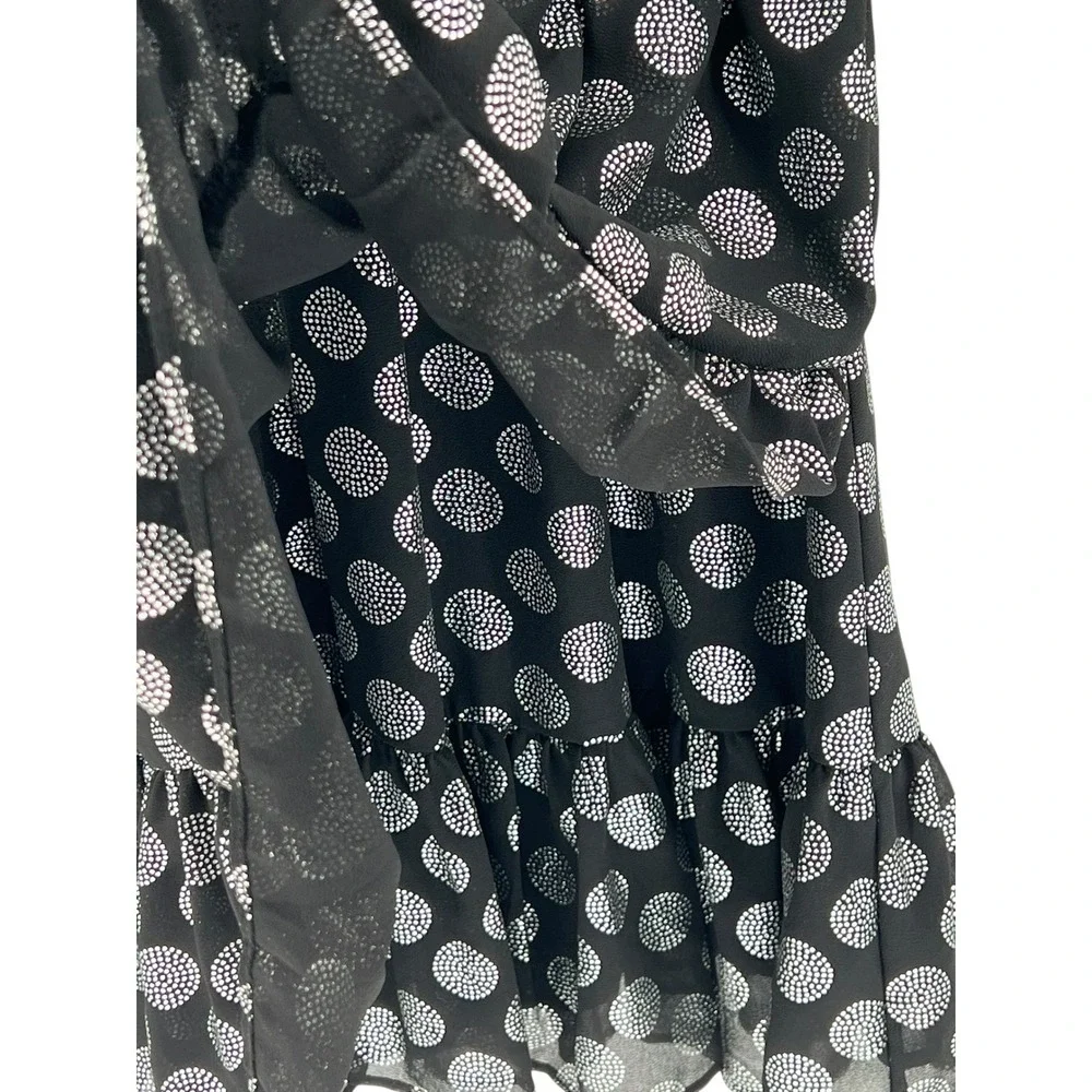 Michael Kors Dress Womens Medium Black Silver Polka Dot Smocked Ruffle Mini